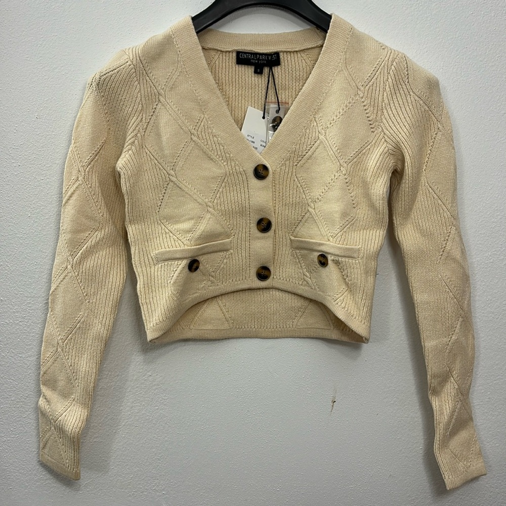 NWT Revolve Central Park West New York Bella Cable Crop Cardigan - Bone